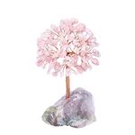 Jovivi Natural Rose Quartz Crystal Tree, Raw Healing Crystals Fluorite Base Gem Bonsai Money Tree for Home Office Table Decor Wealth and Luck