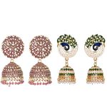 Nilu's Collection Ethnic Oxidised Jhumka for Women and Girls Wedding, Party Festival Wear Alloy Jhumki Earring (Red, Blue, Pink, Copper) (Green-Maroon…)