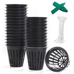 ORIMERC 100 Pack 2 inch (5cm) Net Cup Pots with 30m Watering Wick & 100 Plant Labels for Hydroponic Aquaponics Kratky Indoor Outdoor Growing Netted Baskets Slotted Mesh UV Resistant & BPA Free