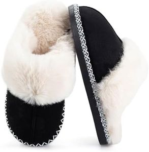 Women's Fuzzy Memory Foam Slippers Ultra Plush Warmth Memory-Foam Support & Stylish Cozy Design Non-Slip Rubber Sole Indoor & Outdoor House Slippers for Women (Black, US, Adult, Women, 8, Numeric Range, US Footwear Size System, 9, Medium)