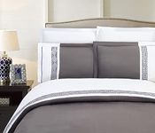 Elegant Comfort Luxurious Hotel Collection Super-Soft 1500 Thread Count Egyptian Quality 3-Piece Greek Pattern Duvet Cover Set, Full/Queen, Gray