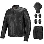 ILM Motorcycle Real Leather Jacket for Men Cowhide Riding Biker Jacket with Removable CE Armored Thermal Liner Model JL1, Black, Medium