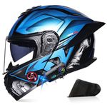 RHBDDHV Bluetooth Modular Motorbike Helmet, ECE Approved Flip Up Full Face Integrated Helmet, Street Bike Racing Helmet, with Anti-Fog Double Visor, for Adults Men Women, M~XXXL