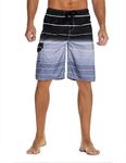 unitop Men's Colortful striped Swim Trunks Bathing Beach Board Shorts With Lining Gray-32