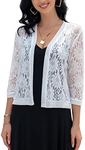 FindThy Women's Floral Lace Shrug Cardigan 3/4 Sleeve Crochet Bolero Jacket(0165-White-M-LB)