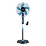 V-Guard Esfera Pedestal Fan (5 blade) with Remote Control, In-built 7.5 Hour Timer, 400 mm Sweep Size, Telescopic Height with Adjustable Metal Stand & Powerful Copper Motor | 52 W |Blue Black