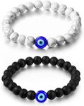 DEALNUT Couple Bracelet Evil Eye Natural Stone Beads Black and White Distance Love Adjustable Bracelet For Women Men Friendship Bracelet Jewellery