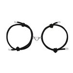 Couple Magnetic Bracelets, Relationship Bracelet Couple Gifts for Boyfriend Girlfriend Men Women and Your Lover, 2 PCS Mutual Matching Couple Bracelets with Love Heart Pendant(Black)