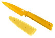 KUHN RIKON Colori+ Non-Stick Straight Paring Knife with Safety Sheath, 4 inch/10.16 cm Blade, Yellow