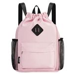 WANDF Drawstring Backpack Sports Gym Bag with Shoes Compartment, Water-Resistant String Backpack Cinch for Women Men (Pink, Small)