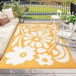 Wonnitar 6x9 Outdoor Rug Waterproof, Reversible Plastic Straw RV Rugs for Camping Outside, Large Portable RV Outdoor Mat Orange Abstract Flower Tent Rug for Camping Garden Picnic Beach