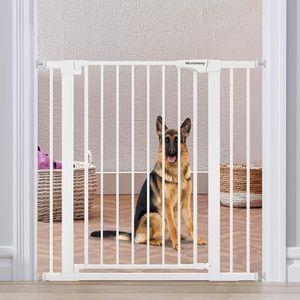 Mumeasy 36" High Extra Tall Dog Gate, 29.6"-40.5" Wide Pressure Mounted Tall Baby Gate for Dog, Auto Close Pet Gate with Door for Stairs,Doorways,House,White