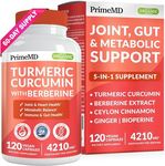 5-in-1 Turmeric Curcumin Supplement (4210mg) with Berberine, & Ceylon Cinnamon - Organic Turmeric Curcumin with Black Pepper and Ginger Supplements for Joint, Heart, Gut, & Metabolic Support (120 ct)