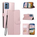 Case for Motorola Moto G Play 2024 5G, Moto G Play Gen 3 Case Wallet with Wrist Strap & Magnetic Clasp, Card Holder Slots, PU Leather Motorola G Play 2024 Phone Case Stand Flip Book Cover, Rose Gold