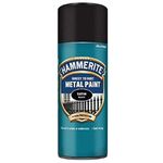 Hammerite Spray Paint for Metal. Direct to Rust Exterior Black Metal Paint, Satin Finish. Corrosion Resistant Black Paint and Rust Remover, 8 Year Protection - 400ml Aerosol 0.5 SqM Coverage​