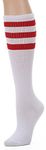 Leotruny Knee High Tube Socks: Over the Calf Retro Socks - Striped Tube Socks for Men Women, White/Red, One Size