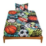 qjmiaofang Sports Sheets Twin for Boys Football Sheets Kids American Football and Basketball Pattern Bed Sheet Set Sports Theme Baseball Bed Set with 1 Pillowcase Soft Microfiber for Home