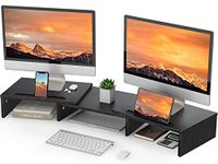 LORYERGO Dual Monitor Stand, Computer Monitor Stand Riser, Adjustable Dual Computer Stand with Slot for Tablet & Cellphone，Desktop Stand with Big Storage, Double Monitor Riser for PC, Computer, Laptop and Printer