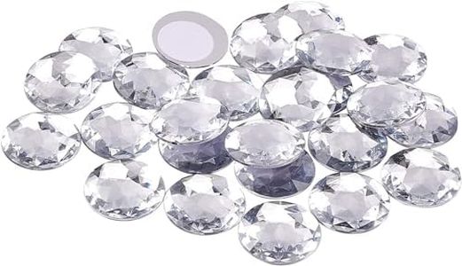 FINGERINSPIRE 50Pcs 30mm Flat Back Round Acrylic Rhinestone Clear Self-Adhesive Plastic Circle Gems Crystal Stick On Jewels for Cosplay Costume Jewelry Making DIY Christmas Craft Home Bed Chair Decor