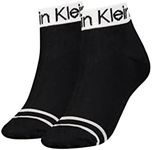 Calvin Klein Women's Logo Welt Quarter 2 Pack, Black, ONE Size (Pack of 2)