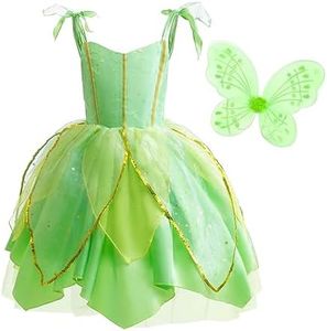 Dressy Daisy Green Fancy Fairy Halloween Costume Birthday Party Dress Up with Butterfly Wings for Little Girls Size 14