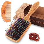 BLACK EGG Paddle Detangling Hair Brush for Women Girls, Rainbow Nylon Brush for Thick Thin Curly Hair, Includes Wooden Detangler Comb and 3 Hair Ties