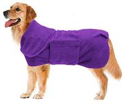 Geyecete Dog Drying Coat -Dry Fast Dog Bag - Dog Bathrobe Towel - Microfibre Fast Drying Super Absorbent Pet Dog Cat Bath Robe Towel,Luxuriously Soft-Purple-XXXL