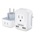 LENCENT European Travel Plug Adapter, International Power Adaptor with 2 USB Ports,2 American Outlets- 4 in 1 Type E/F Outlet Adapter,Travel Essentials to Most of Europe EU Spain France Germany