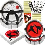 Karate Birthday Party Decorations, 120Pcs Karate Themed Party Supplies Disposable and Dynamic Tableware Includes Paper Plates, Napkins, Cups and Straws | Serves 24