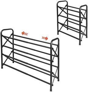 4-Tier Expandable Shoe Rack, Adjustable Metal Shoe Rack for Front Door Metal Black Free Standing Shoe Storage Organizer for Small Space Entryway Garage Hallway Bedroom Easy to Assemble, Black