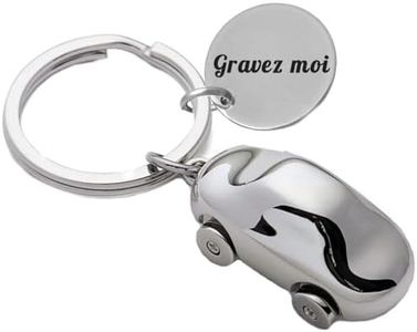Porte-clés Forme De Voiture Automobile Argenté Gravure Personnalisée Sur Médaille Bijou Homme