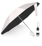 Compact Inverted Umbrella with Never Forget Carabiner Handle - Travel Umbrella Windproof Strong, Automatic Umbrellas for wind rain, Auto Open Close, 10 Rib Durable Frame for Women Men (UV Beige)