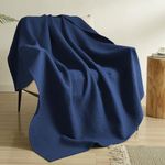 PHF 100% Cotton Waffle Weave Throw Blanket 50" x 60" - Pre-Washed Soft Lightweight Breathable Blanket for All Season - Perfect Blanket Layer for Couch Bed Sofa - Elegant Home Decoration - Navy Blue