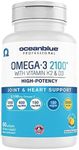 Oceanblue Professional Omega-3 2100 with Vitamin K2 and Vitamin D3-60 Count - Triple Strength Burpless Fish Oil Omega-3 Supplement with EPA, DHA & DPA - Wild Caught - Orange Flavor, 30 Servings