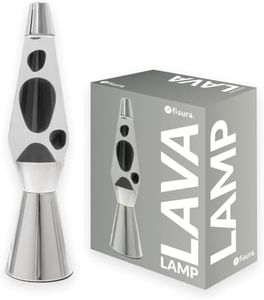 Fisura Lava Lamp Black Chrome Base, Black Lava and Clear Liquid Retro Lava Lamp with Spare Bulb. 11.5cm x 11.5cm x 40cm