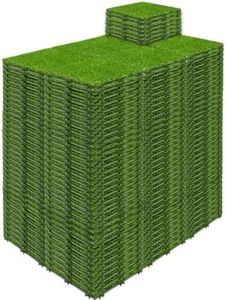 Mapleyard 216 PCS Interlocking Artificial Grass Tiles - 12" x 12" Outdoor Fake Grass Turf Tiles with Drainage Holes, Grass Squares Deck Flooring Decor for Balcony, Backyard, Patio, Pet