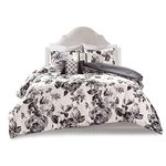 Intelligent Design Dorsey Comforter Reversible Flower Floral Botanical Printed Ultra-Soft Brushed All Season Bedding-Set, King/California King, Black/White 5 Piece