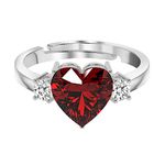 CLARA 925 Sterling Silver Blood Red Heart Ring with Adjustable Band | Rhodium Plated, Swiss Zirconia | Gift for Women & Girls