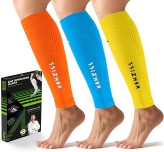 NEWZILL Calf Compression Sleeve for Men & Women | Footless Compression Socks for Shin Splint Relief, Varicose Veins | Leg Sleeve for Running, Travel, Nursing, Fitness (Orange/Yellow/Blue 3Pairs L/XL)