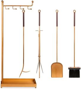 Best Choice Products 5-Piece Modern Contemporary Fireplace Tool Set for Indoor Fireplace Décor, Outdoor Fire Pit w/Poker, Tongs, Dust Pan Shovel, Brush, Ergonomic Handles - Antique Gold