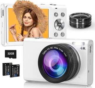 Digital Camera, 4K Digital Camera with Wide Angle Lens, 64MP Autofocus 16X Digital Zoom YouTube Compact Point Shoot Vlogging Camera for Teens/Beginners, 32GB Card, 2 Batteries(White)