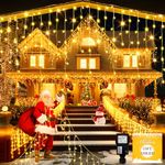 JXLEDAYY Icicle Outdoor Christmas Lights 10 M 320 LED Warm White Fairy Lights Plug in 60 Drops Waterproof Xmas Decorations Curtain Lights 8 Modes String Lights