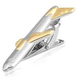 Peora Silver & Gold Plated Airplane Shape Classic Tie Pin for Men Business Formal Accessories for Him