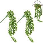 miuse 2 Pcs Artificial Hanging Succulents Plants String of Pearls Hanging Basketplant Fake Lover's Tears Succulent for Home Garden Wall Decoration(35cm)