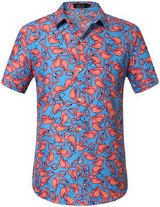 Hawaiian Shirt for Men, Flamingo Shirt, Tropical Shirts for Men Summer Short Sleeve Button Down (Water Blue, 4X-Large)