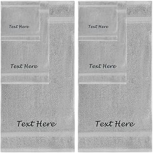 Personalized Towels Set - 6 Pack Super Soft & Absorbent Turkish Cotton Towels for Bathroom, Spa, Gym, Pool and Hotels - Includes 2 Bath Towels, 2 Hand Towels, 2 Washcloths - Light Grey Towel Set