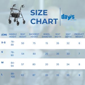 DAYS Lightweight Folding Rollator Walker – Adjustable Seat, Lockable Brakes, Racing Green, Medium
