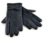 Ladies Womens Soft Fleece Lined Coloured Genuine Leather Bow Gloves Winter S/M