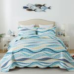 HoneiLife Beach Quilt King Size - 3 Pieces Coastal Quilt Sets Nautical Bedspreads Ocean Coverlets Lightweight Bed Cover, King Quilt Bedding Set All Season Quilts