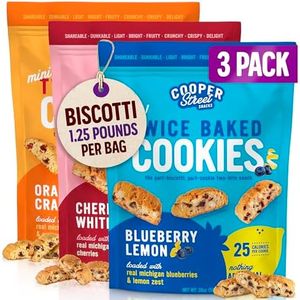 Cooper Street Cookies Twice Baked Italian Biscotti Cookies - Lemon Blueberry, Orange Cranberry and Cherry White Chunk | Crispy, Light and Healthy Cookies | Peanut & Dairy Free | 20oz | 3 Pack